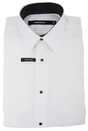 Karl Lagerfeld Wit Hemd regular fit met lange mouwen en Zwarte Vierkante Drukknopen EASY CARE Lagerfeld