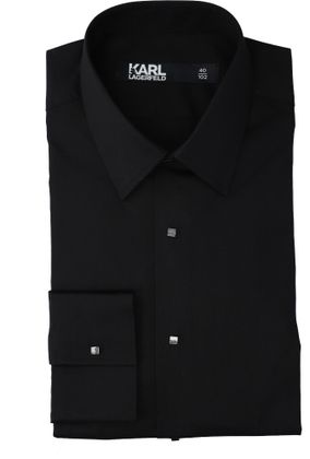Karl Lagerfeld Zwart katoenen hemd regular fit met lange mouwen