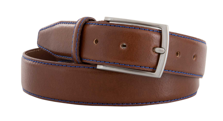 Bruine Riem Afgewerkt met Blauwe voering Profuomo Michaelis