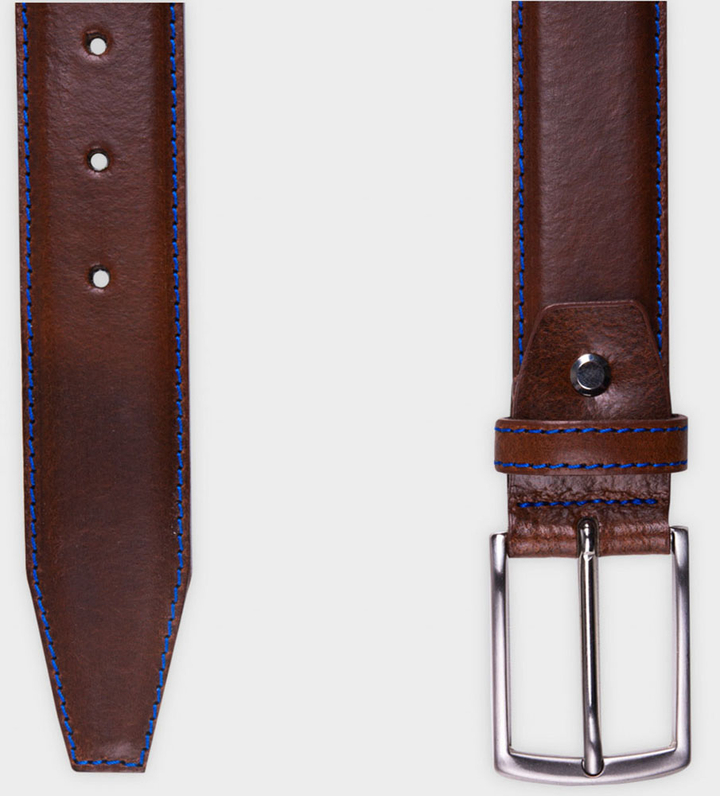Bruine Riem Afgewerkt met Blauwe voering Profuomo Michaelis