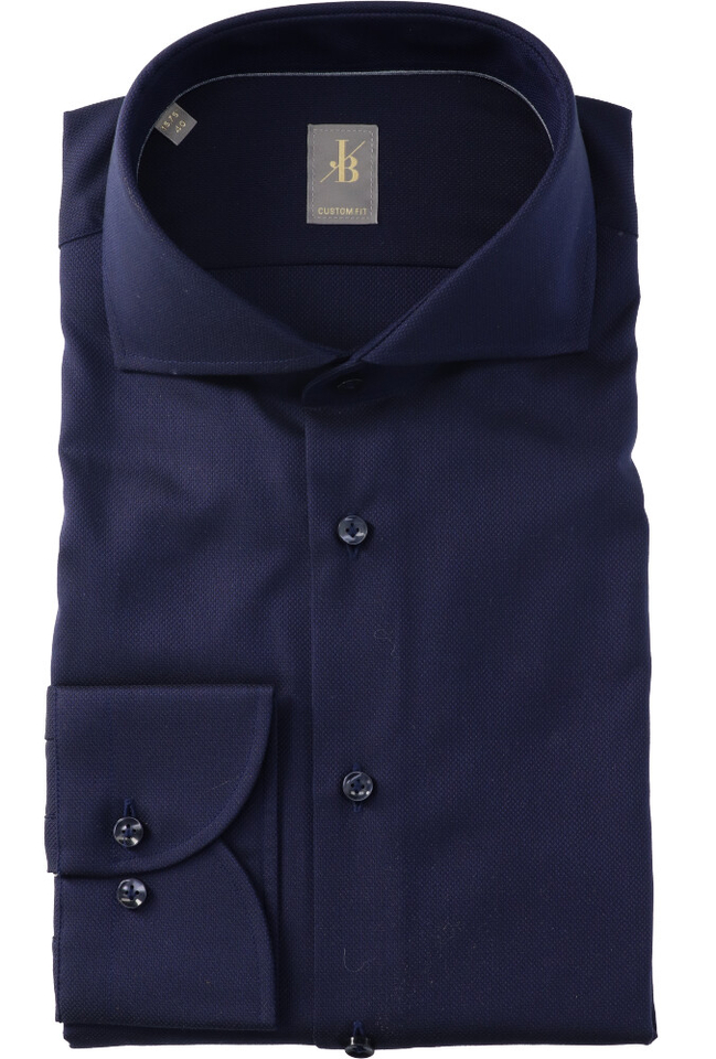 Donkerblauw katoenen hemd met fijn geweven motief regular fit met lange mouwen Jacques Britt
