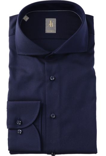 Donkerblauw katoenen hemd met fijn geweven motief regular fit met lange mouwen Jacques Britt