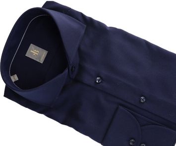 Donkerblauw katoenen hemd met fijn geweven motief regular fit met lange mouwen Jacques Britt