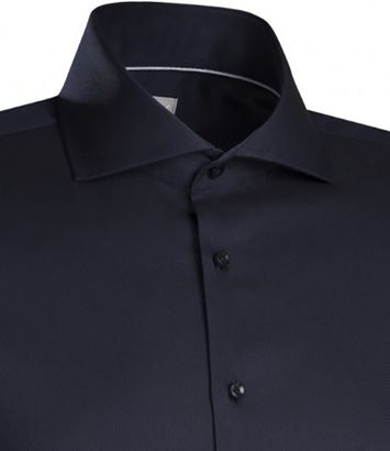 Donkerblauw katoenen hemd met fijn geweven motief regular fit met lange mouwen Jacques Britt