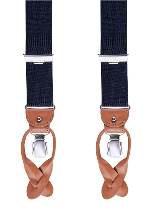 Donkerblauwe bretels met lichtbruine afwerking Profuomo Michaelis