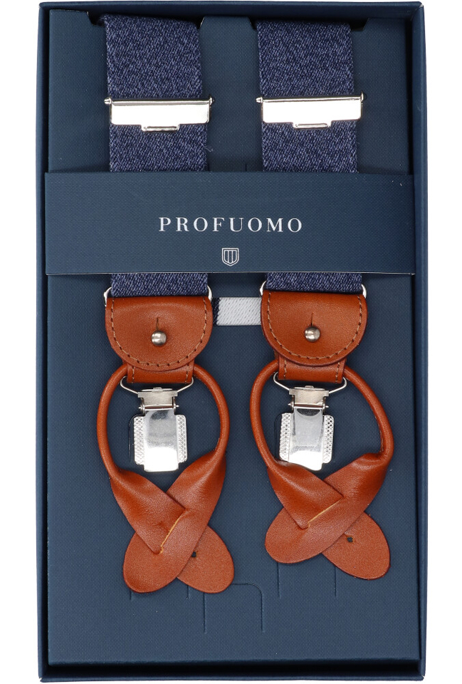 Blauwe bretellen met lederen detail Profuomo Michaelis 