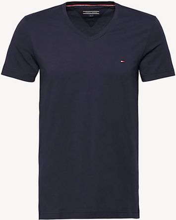 Blauwe effen T-shirt met Korte Mouwen met Logo Tommy Hilfiger