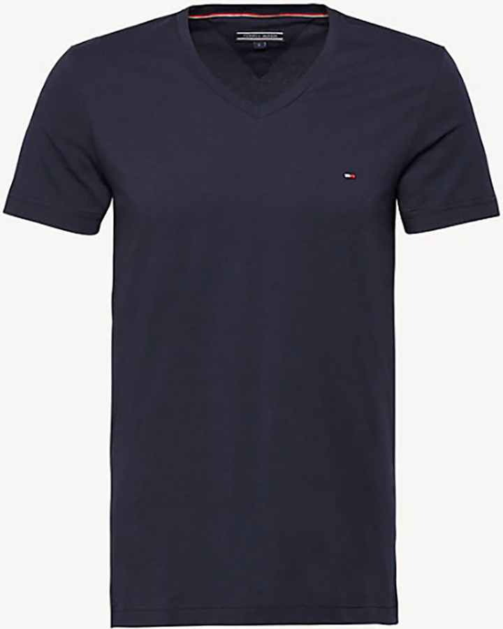Blauwe effen T-shirt met Korte Mouwen met Logo Tommy Hilfiger