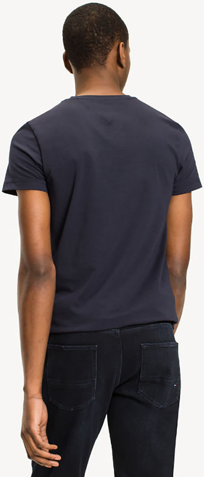 Blauwe effen T-shirt met Korte Mouwen met Logo Tommy Hilfiger