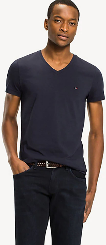 Blauwe effen T-shirt met Korte Mouwen met Logo Tommy Hilfiger