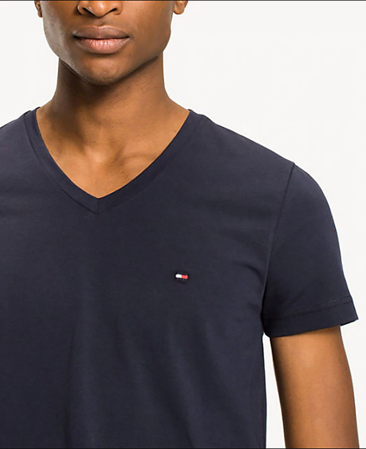 Blauwe effen T-shirt met Korte Mouwen met Logo Tommy Hilfiger