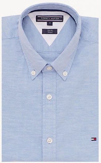 Lichtblauw hemd stretch slim fit met lange mouwen Tommy Hilfiger