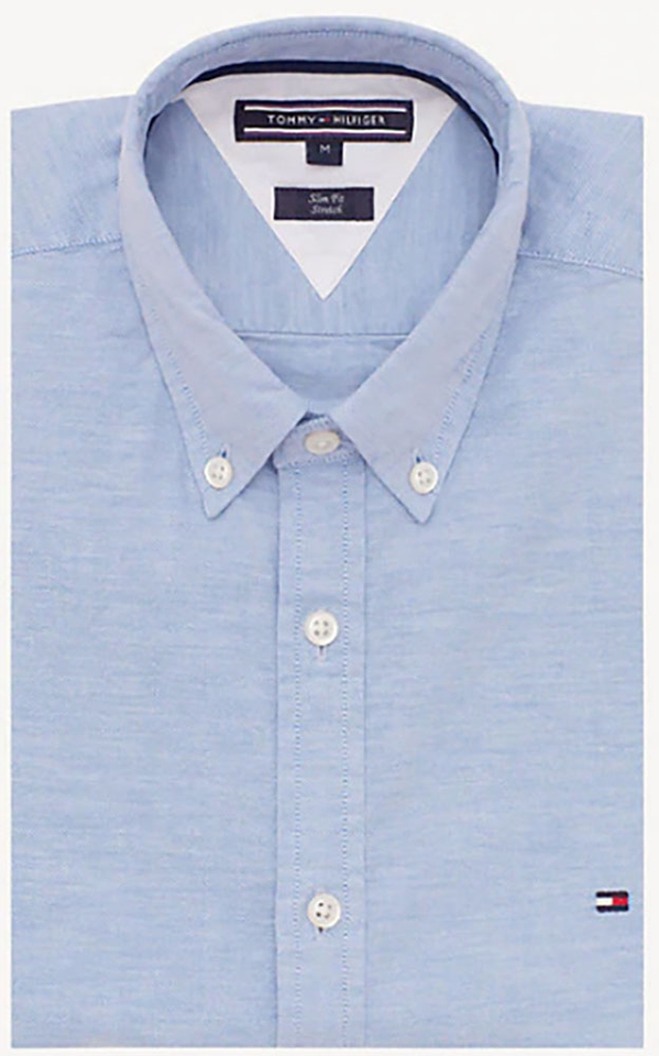 Lichtblauw hemd stretch slim fit met lange mouwen Tommy Hilfiger