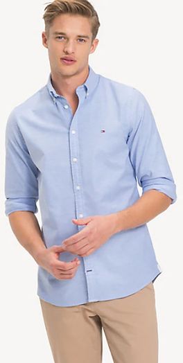 Lichtblauw hemd stretch slim fit met lange mouwen Tommy Hilfiger