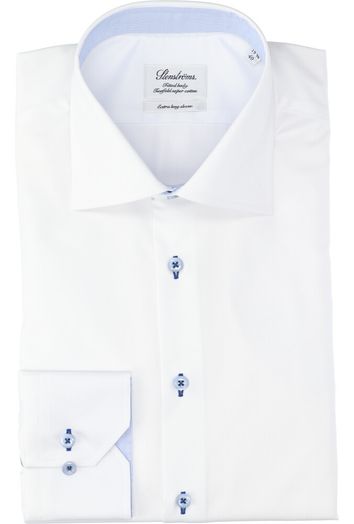 Wit katoenen gekleed hemd regular fit met extra lange mouwen en blauwe knopen Stenströms 