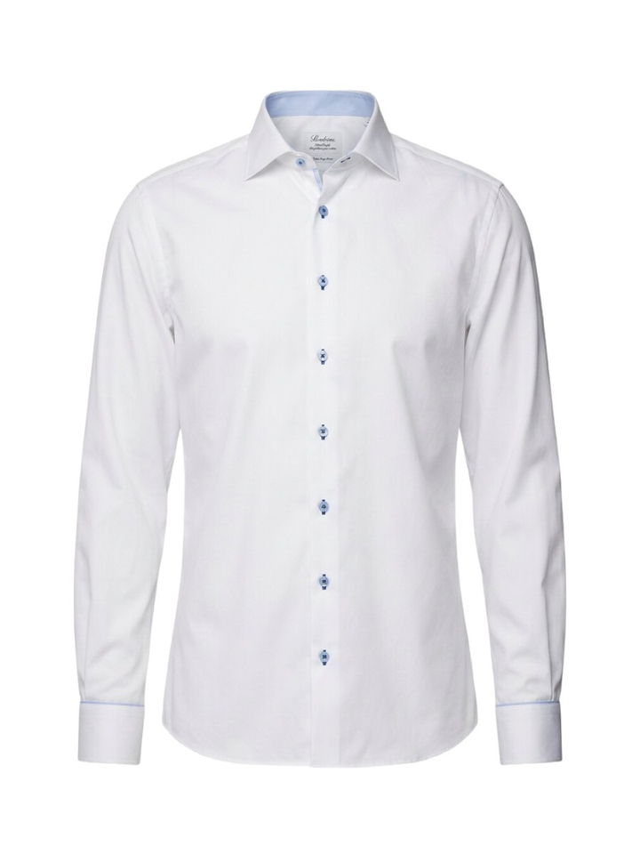 Wit katoenen gekleed hemd regular fit met extra lange mouwen en blauwe knopen Stenströms 