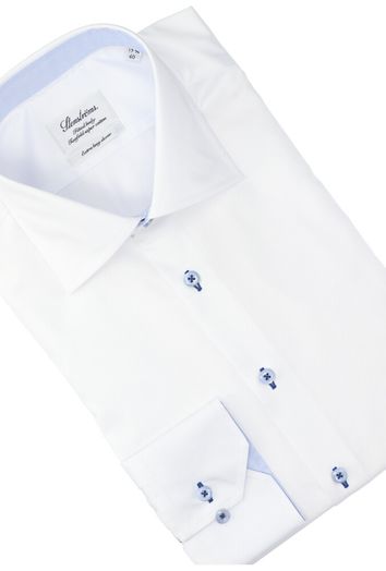 Wit katoenen gekleed hemd regular fit met extra lange mouwen en blauwe knopen Stenströms 