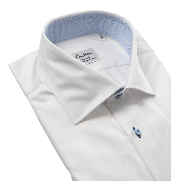 Wit katoenen hemd regular fit met lichtblauwe Knopen FITTED BODY met lange mouwen Stenströms