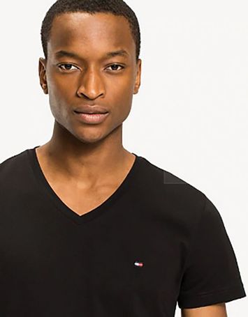 Zwarte T-shirt met V-hals Tommy Hilfiger 