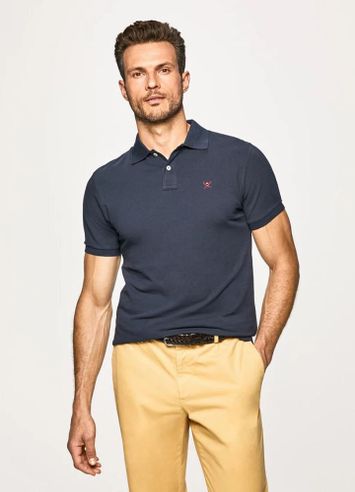 Donkerblauwe polo met geborduurd logo Hackett