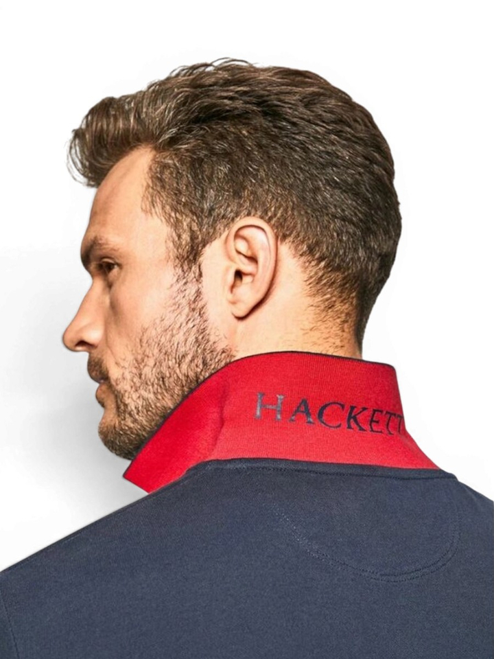 Donkerblauwe polo met geborduurd logo Hackett