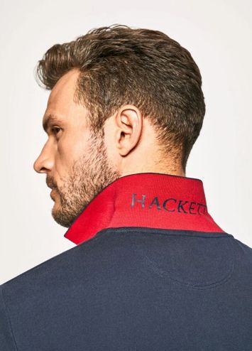 Donkerblauwe polo met geborduurd logo Hackett