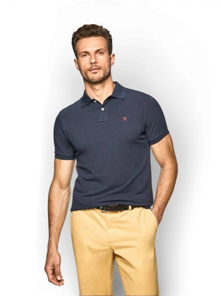 Donkerblauwe polo met geborduurd logo Hackett