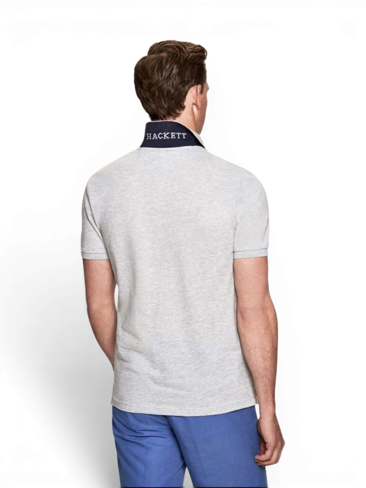 Lichtgrijze polo met geborduurd logo Slim Fit Hackett