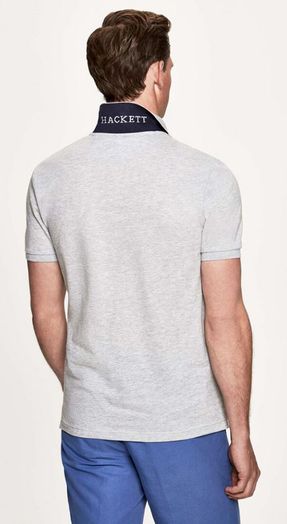 Lichtgrijze polo met geborduurd logo Slim Fit Hackett