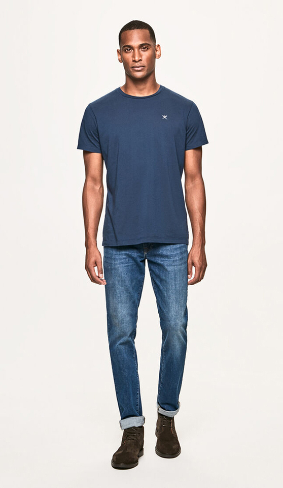 Donkerblauwe T-Shirt met Korte Mouwen en met Ronde Hals Hackett