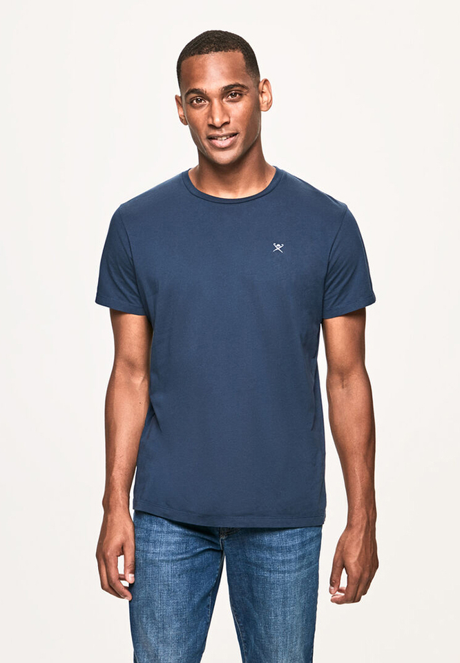 Donkerblauwe T-Shirt met Korte Mouwen en met Ronde Hals Hackett