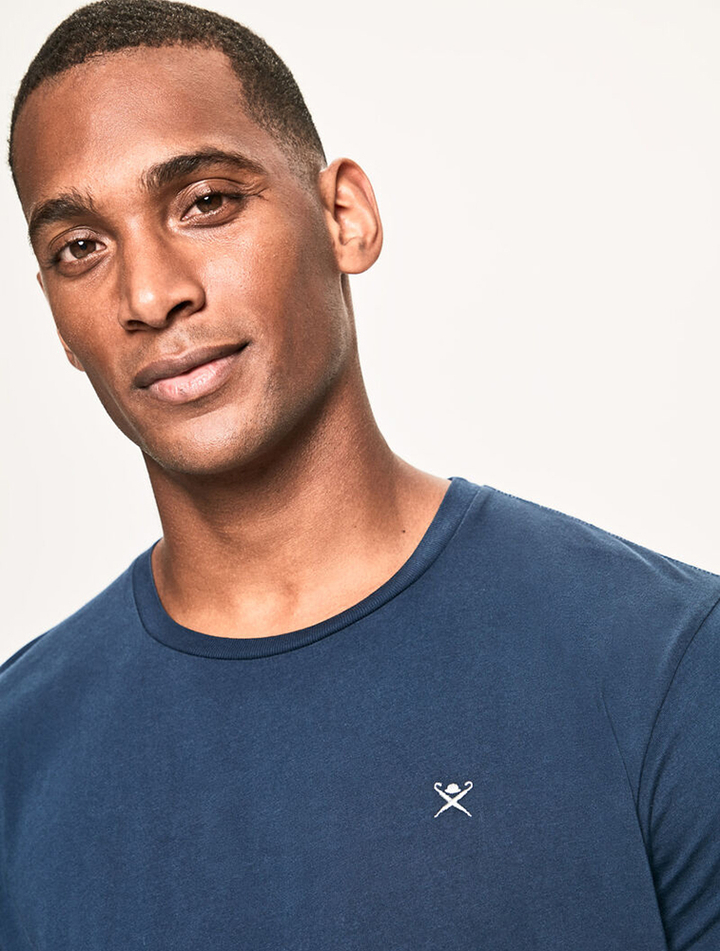 Donkerblauwe T-Shirt met Korte Mouwen en met Ronde Hals Hackett
