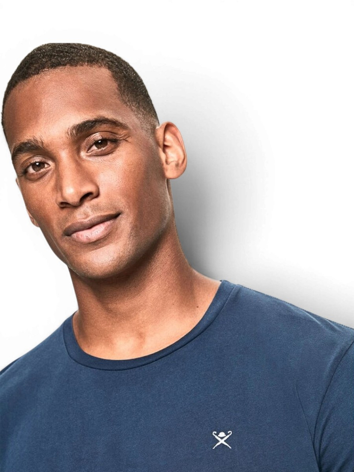 Donkerblauwe T-Shirt met Korte Mouwen en met Ronde Hals Hackett