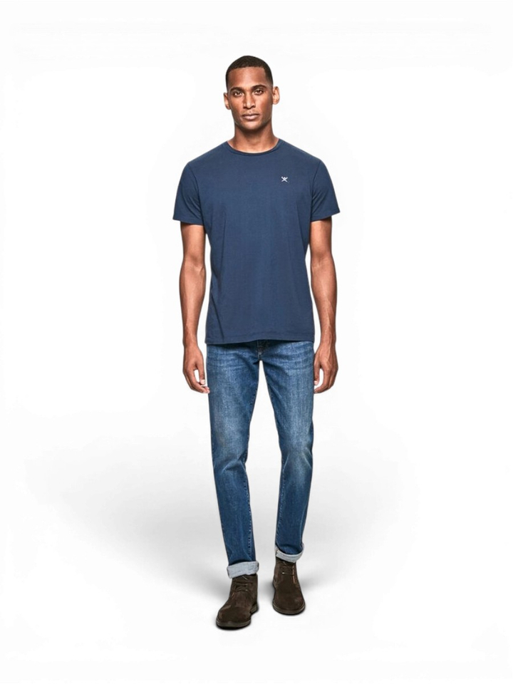 Donkerblauwe T-Shirt met Korte Mouwen en met Ronde Hals Hackett