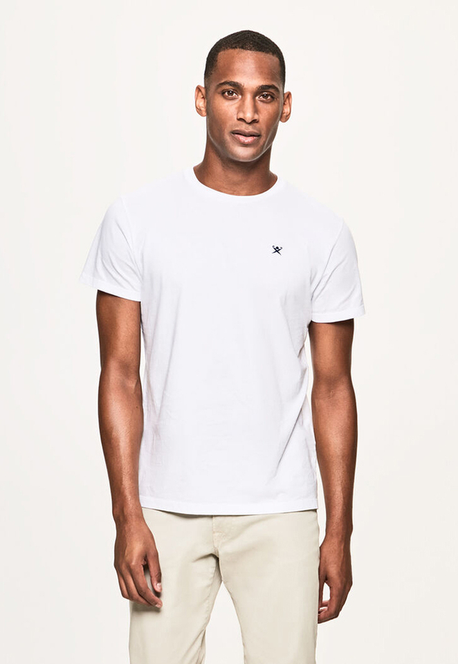 Witte t-shirt met donkerblauw logo Classic Fit Hackett 
