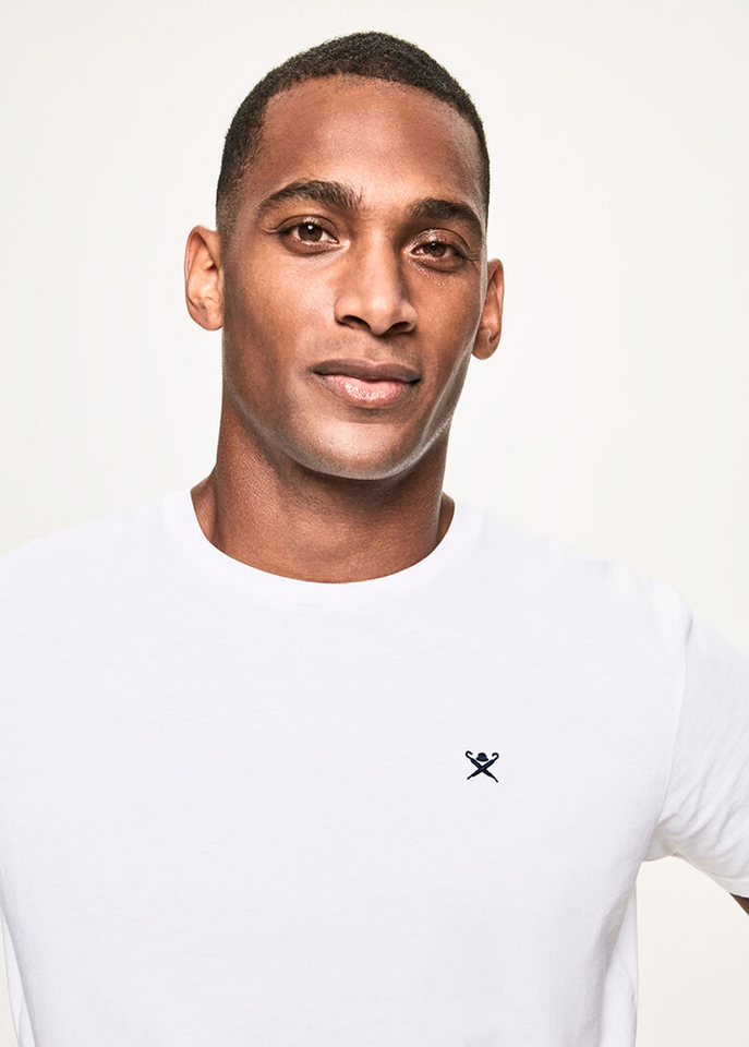 Witte t-shirt met donkerblauw logo Classic Fit Hackett 