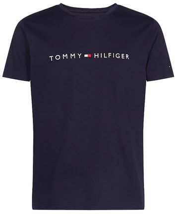 Donkerblauwe t-shirt met geborduurde letters en vlag Tommy Hilfiger