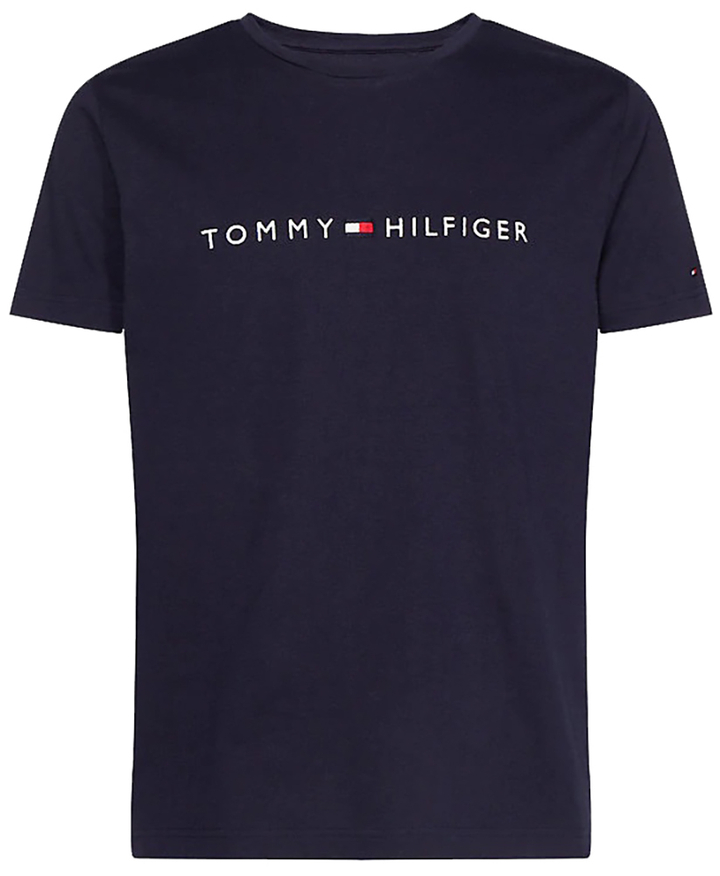 Donkerblauwe t-shirt met geborduurde letters en vlag Tommy Hilfiger