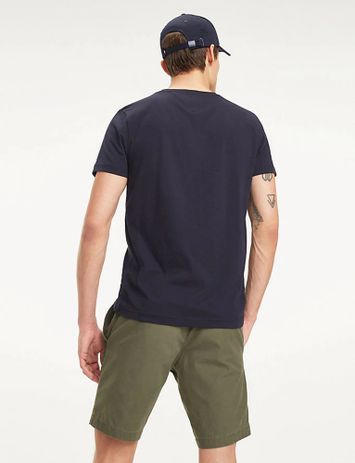 Donkerblauwe t-shirt met geborduurde letters en vlag Tommy Hilfiger