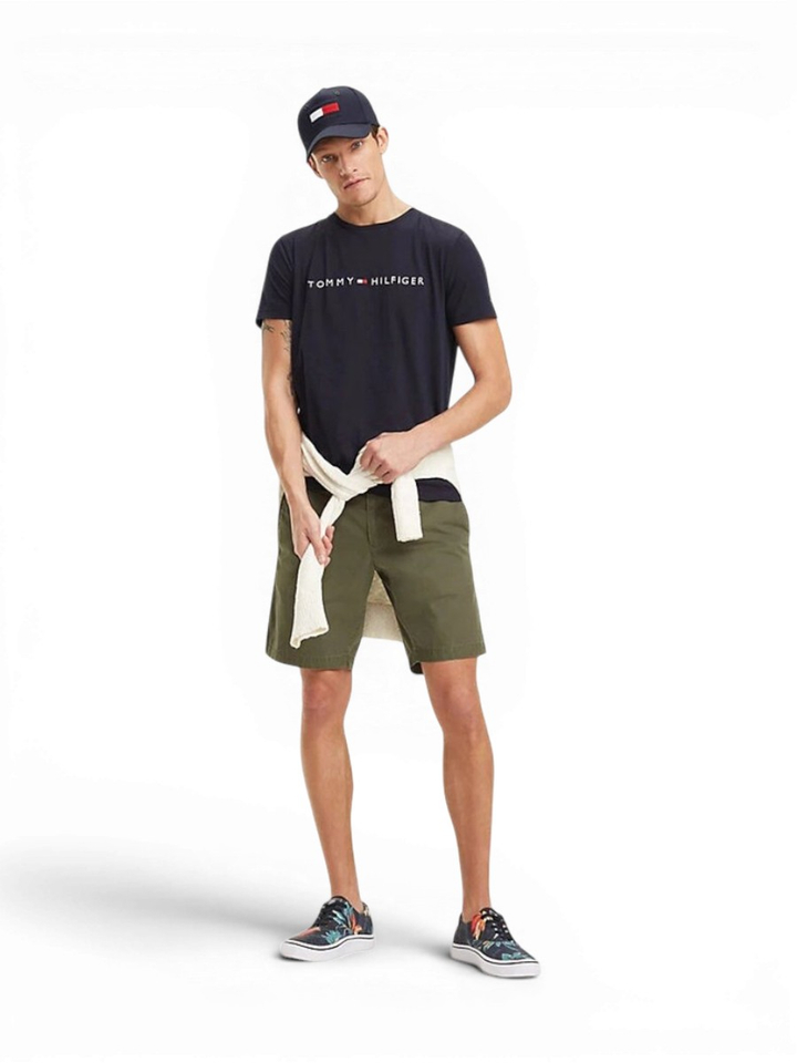Donkerblauwe t-shirt met geborduurde letters en vlag Tommy Hilfiger