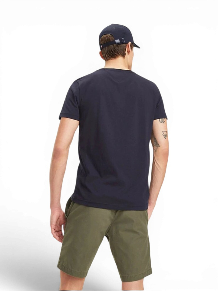Donkerblauwe t-shirt met geborduurde letters en vlag Tommy Hilfiger