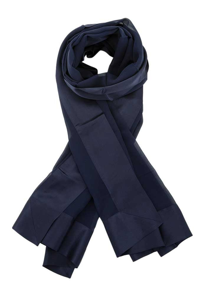 Donkerblauwe Zijde Sjaal met Glanzende Boorden L'Immagine