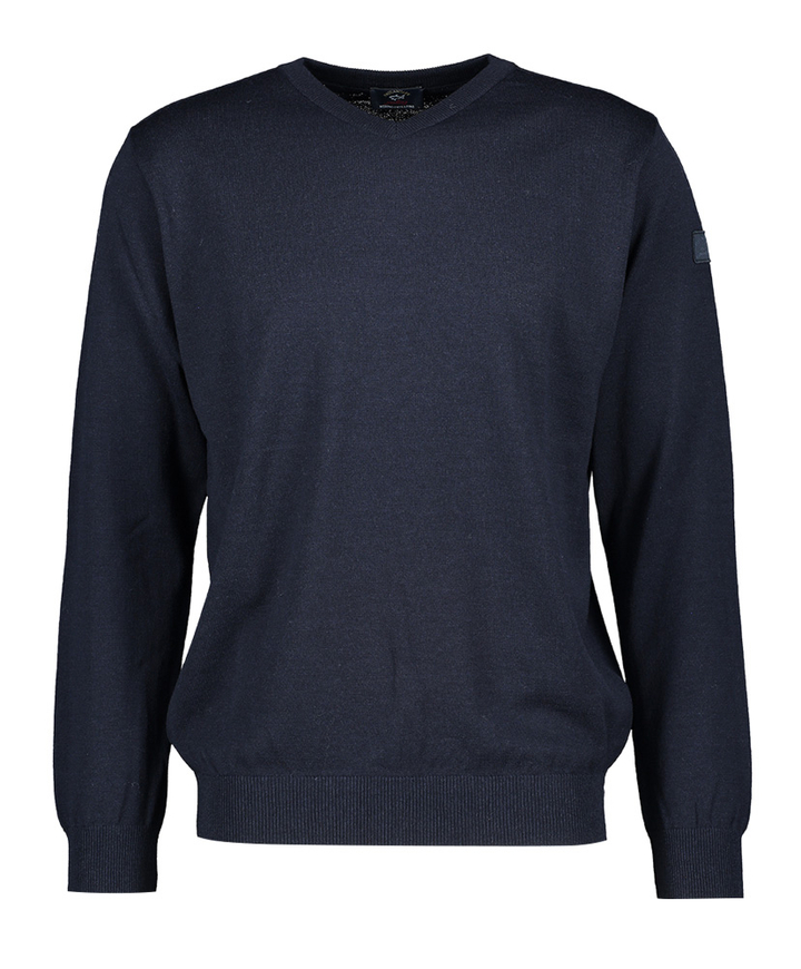 Effen donkerblauwe trui met v-hals Paul & Shark