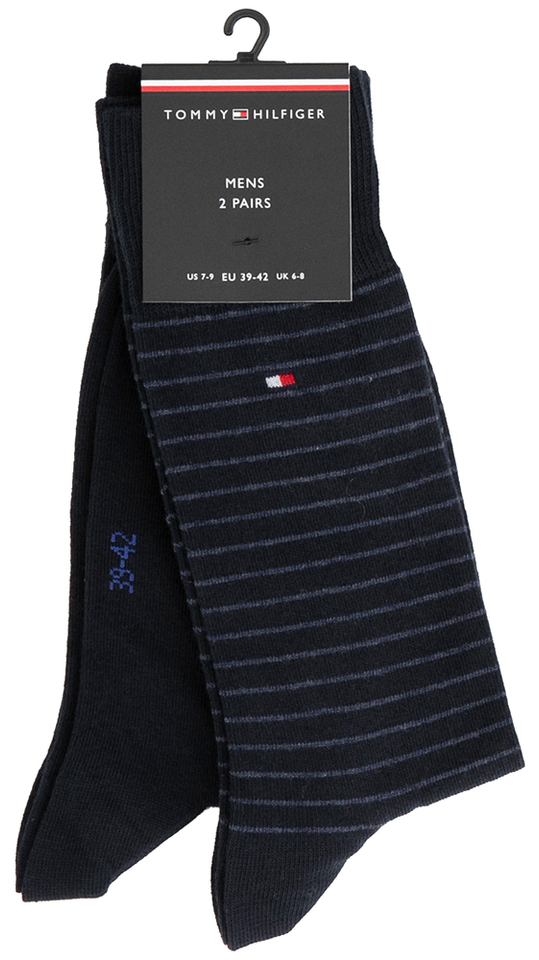 Duo sokken met marineblauw paar en marineblauw paar met fijne strepen Tommy Hilfiger