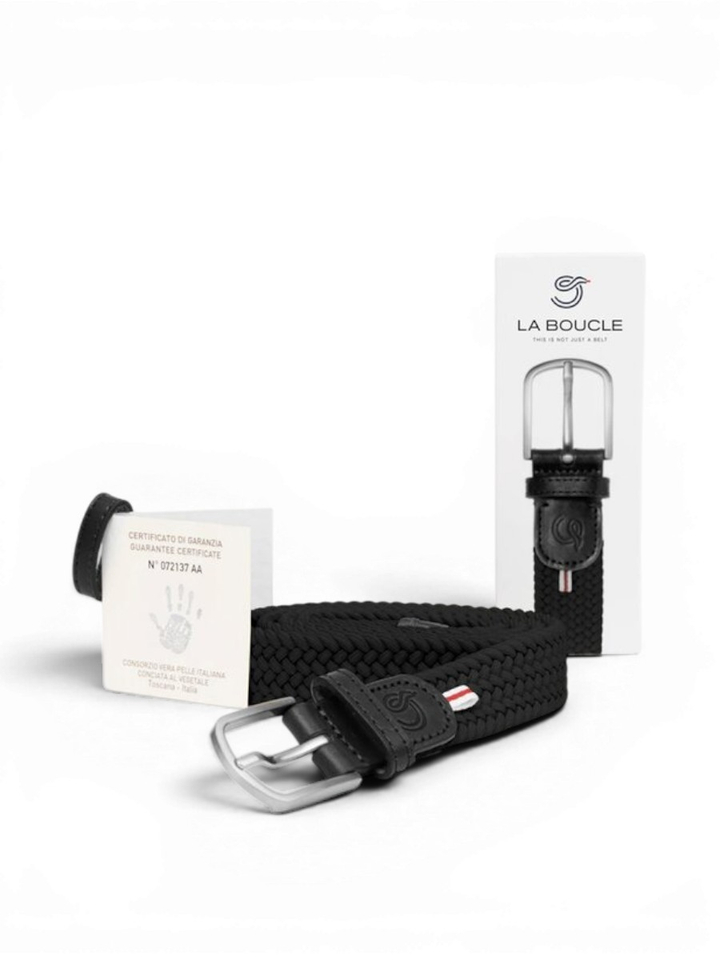 Zwarte riem met zilverkleurige gesp London La Boucle