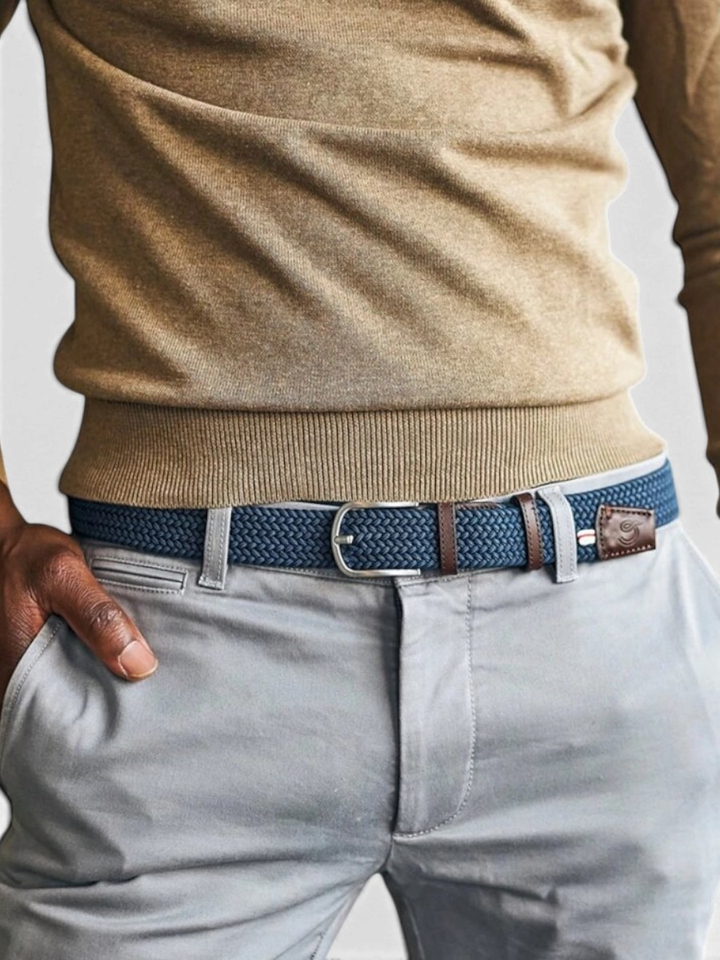 Donkerblauwe riem met zilverkleurige gesp Paris La Boucle