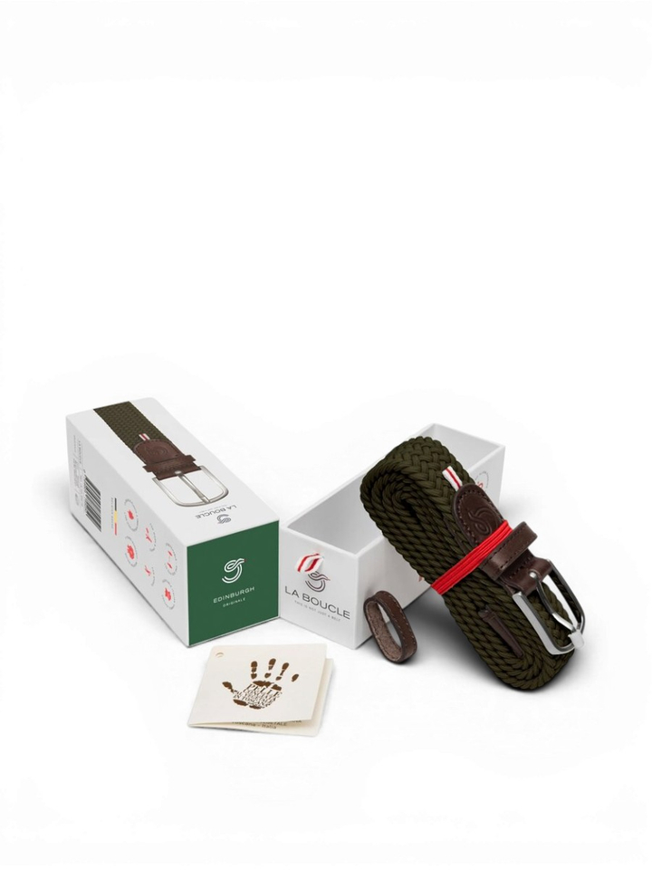 Groene riem met zilverkleurige gesp Edinburgh La Boucle