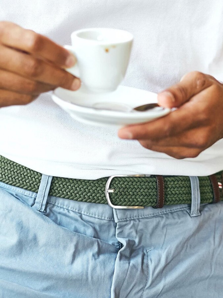 Groene riem met zilverkleurige gesp Edinburgh La Boucle