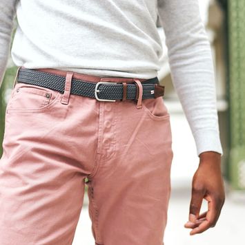 Donkergrijze riem met zilverkleurige gesp New York La Boucle