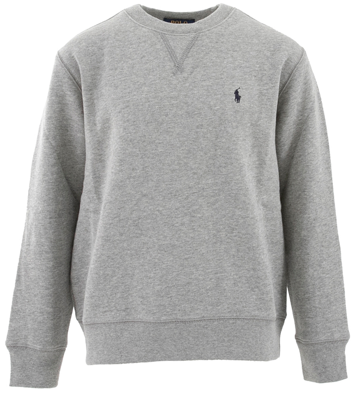 Lichtgrijze trui met ronde hals en blauw logo Ralph Lauren